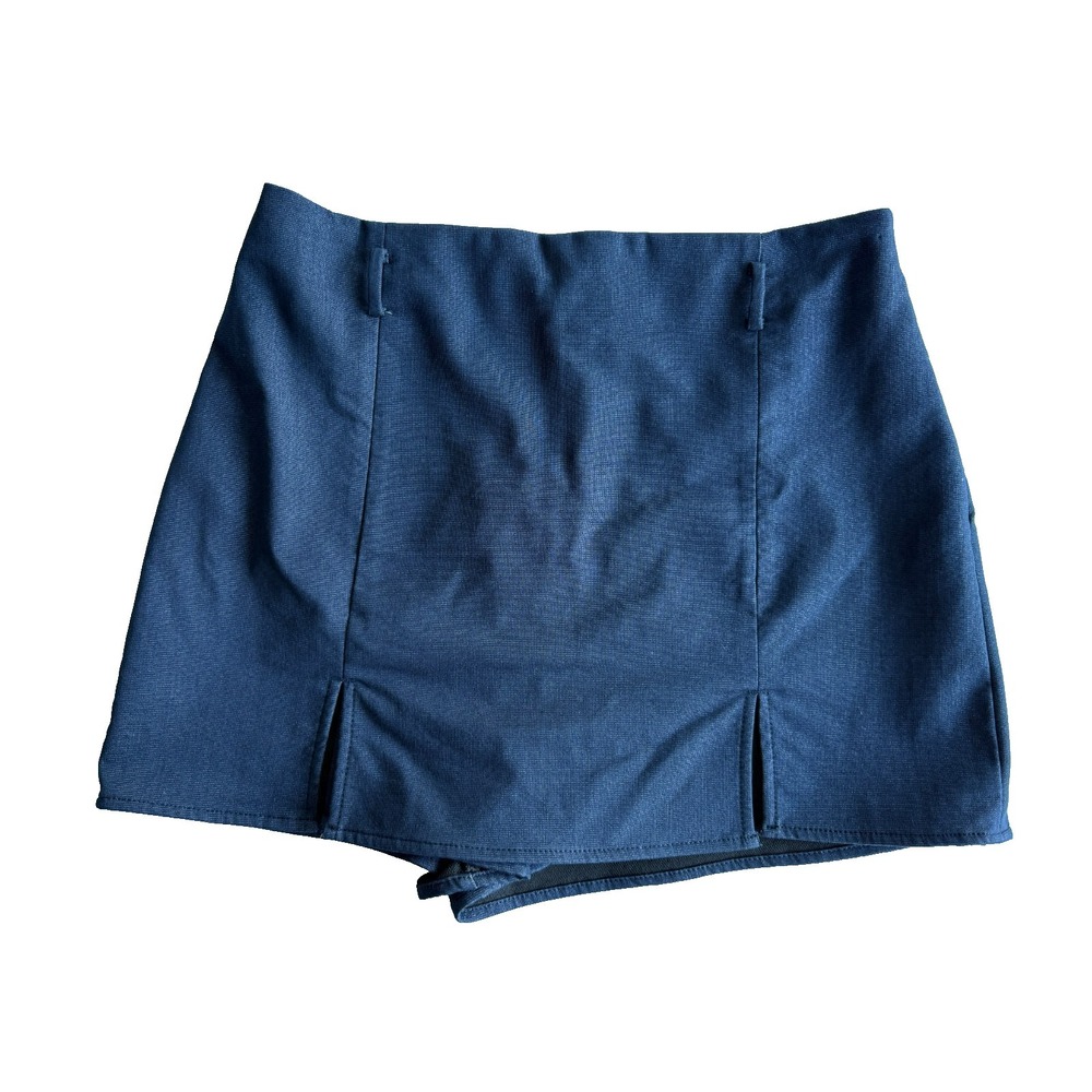 Zara Navy Blue Denim Mini Skort Large Side Zip‎ Coquette Preppy Academia Skirt